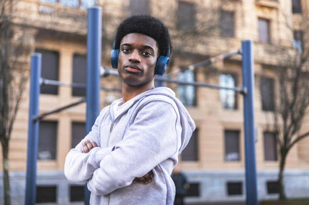 Portrait of young african man in sportswear.